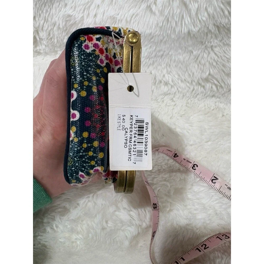 Fossil Calypso Floral Kisslock Makeup Cosmetic Pouch Case w/ Mirror - Picture 3 of 7